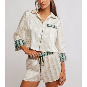 Free People Cream and Green Pajama Set NWT